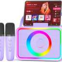 Karaoke Machine,Portable Bluetooth Speaker with 2 Wireless Microphone for Adults & Kids with LED Lights, Karaoke Microphone with PA System Supports USB/TF/AUX,Gift for Party (Purple)