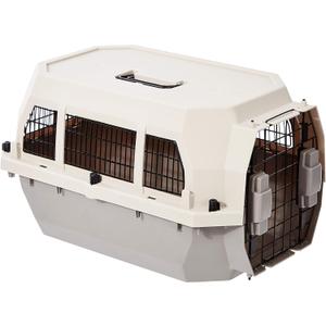 Amazon Basics Hard-Sided Dog and Cat Kennel Single-Door Travel Pet Carrier with Metal Wire Ventilation, 23.6" L x 15.7" W x 13.0" H, Beige