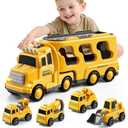 Bennol Construction Truck Toys for Toddler Boy 1 2 3 4 5 Year Old, Car Trucks Birthday Gifts Toys for Kids Ages 1-3 3-5, 5-in-1 Construction Trcuk with Excavator, Crane Mixer, Bulldozer