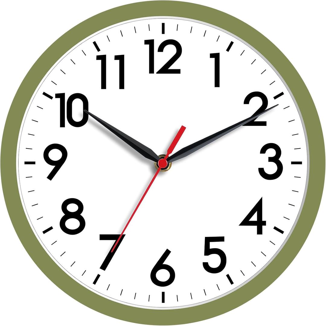 AKCISOT Wall Clock 8 Inch Silent Non-Ticking Modern Clocks Battery Operated - Analog Small Classic for Office, Home, Bathroom, Kitchen, Bedroom, School(Olive Green)