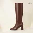 IDIFU IN3 Knee High Boots for Women Square Toe GoGo Chunky High Heeled Tall Long Fall Boot with Side Zipper Dress Comfortable Fashion Pull On Small Thick Heel Boots (9.5)