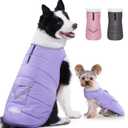 iBuddy Dog Winter Coat for 2X- Large Dogs, Easy on XXL Dog Fleece Jacket Velcro Waterproof Pet Puffer Clothes with Harness Hole Adjustable Reflective Quilted Pet Cold Weather Vest for Girl Female (Purple)