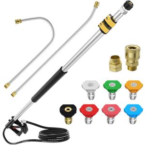 EVEAGE 14 FT Pressure Washer Telescoping Wand, Pressure Washer Extension Wands, Professional Power Washer Gutter Cleaner with 7 Spray Nozzle Tips, 2 Hose Adapters