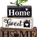 Moucuny 4 Pcs Farmhouse Wooden Tabletop Decor Farmhouse Tiered Tray Decor Rustic Eucalyptus Leaves Wood Block Sign Gift Sweet Home Centerpiece Home Table Decortion