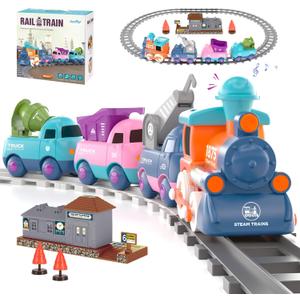 Train Set for Toddler Toys,Electric Train Toy for 3-5 Year Old Boy Gifts, Christmas Trains Set for Kids Ages 4-8 with Music, Light,Tracks,Kid Toys for 4 5 6 Year Old Boy Girl Christmas Birthday Gifts