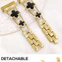 for Metal Bands, Compatible with Fitbit Versa 4/Versa 3/Fitbit Sense 2/Sense Band Smart Watch, Diamond Four Leaf Clover Stainless Watch Strap for Women (Gold/Black)