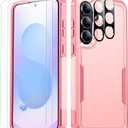 SPIDERCASE Designed for Samsung Galaxy S25 FE Case,[10 FT Military Grade Drop Protection],2 Pack [Tempered Glass Screen Protector+Camera Lens Protector] Heavy Duty Shockproof Case,Pink