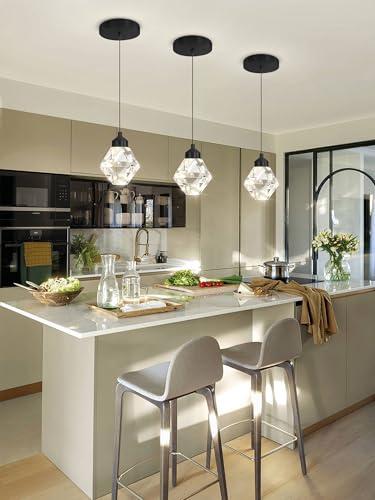 Crystal Pendant Light for Kitchen Island,Black Chandelier Lights Fixture, Hanging Lighting Ceiling Light Fixture Modern Adjustable Pendant Lighting for Dining Room Bedroom, 1 pcs