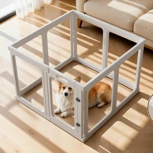 23.6 H Clear Acrylic Plastic Dog Playpen, 6 Pcs Lightweight & Easy Assemble Playpen Divider, Durable Safety Play Pen Indoors, Puppy, Cat, Small Animal(White)