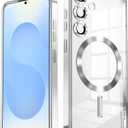 Slim Thin for Samsung Galaxy S25 Plus Case, Compatible with MagSafe, Built-in Camera Lens Protector, Shockproof Protective Phone Case, Soft Electroplated Clear Cover, Silver