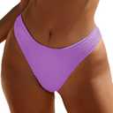 YMISAN Women's Bikini Swim Bottom Briefs Ribbed High Cut Mid Waist Cheeky Bathing Suit Bottom (Purple)
