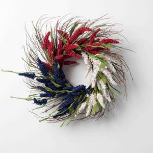 24" Faux Astilbe Summer Front Door Wreath in Red, White and Blue, Wall Ornament, Wall Hanging, Window Hanging for Home Holiday Decor Housewarming Gift