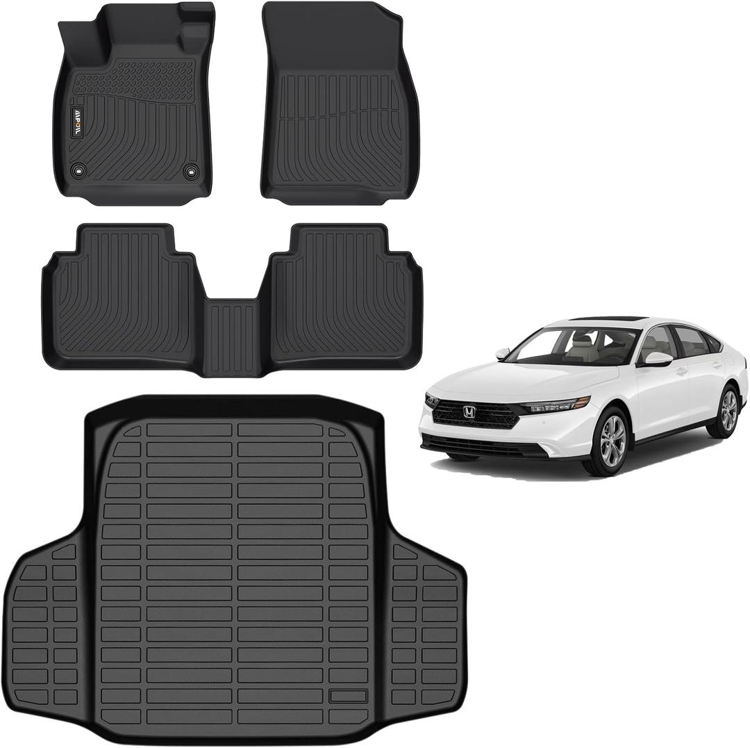 AIPOIL Floor Mats & Cargo Liner Set for 2023 2024 2025 2026 Honda Accord & Accord Hybrid All Weather Protection TPE Anti-Slip Automotive Full Set Custom Car Mats Accessories - Black