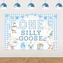 Goose First Birthday Decorations for Boy 5 * 3ft Blue One-Silly-Goose Backdrop Banner Silly Geese Birthday Decorations Farm Animal First Bday Supplies for Duck Bday Funny Geese Bash