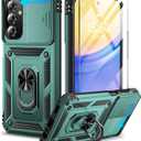 BaHaHoues for Samsung Galaxy A15 5G Case with Screen Protector & Slide Camera Lens Cover,Built-in 360Rotate Magnetic Ring Stand Shockproof Protective Phone Case for Samsung A15 5G Case (Green)
