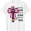 Loved By God Chosen By Jesus Baptized 2025 Coquette Cross T-Shirt (XL, White)