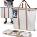 CleverMade Collapsible Laundry Caddy Foldable Laundry Hamper & Tote, XXL 64L Pop-Up Laundry Basket with Handles, Space-Saving Laundry Organizer for Home & Travel, 2 Pack - LUXE Cream Herringbone