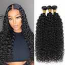Curly Human Hair Bundles 22 24 26 Inch #1B Natural Black Bundles Human Hair Kinkycurly Unprocessed Native Virgin Hair 50G Per Bundle 3 Extensions Wet and Wavy Weave for Women