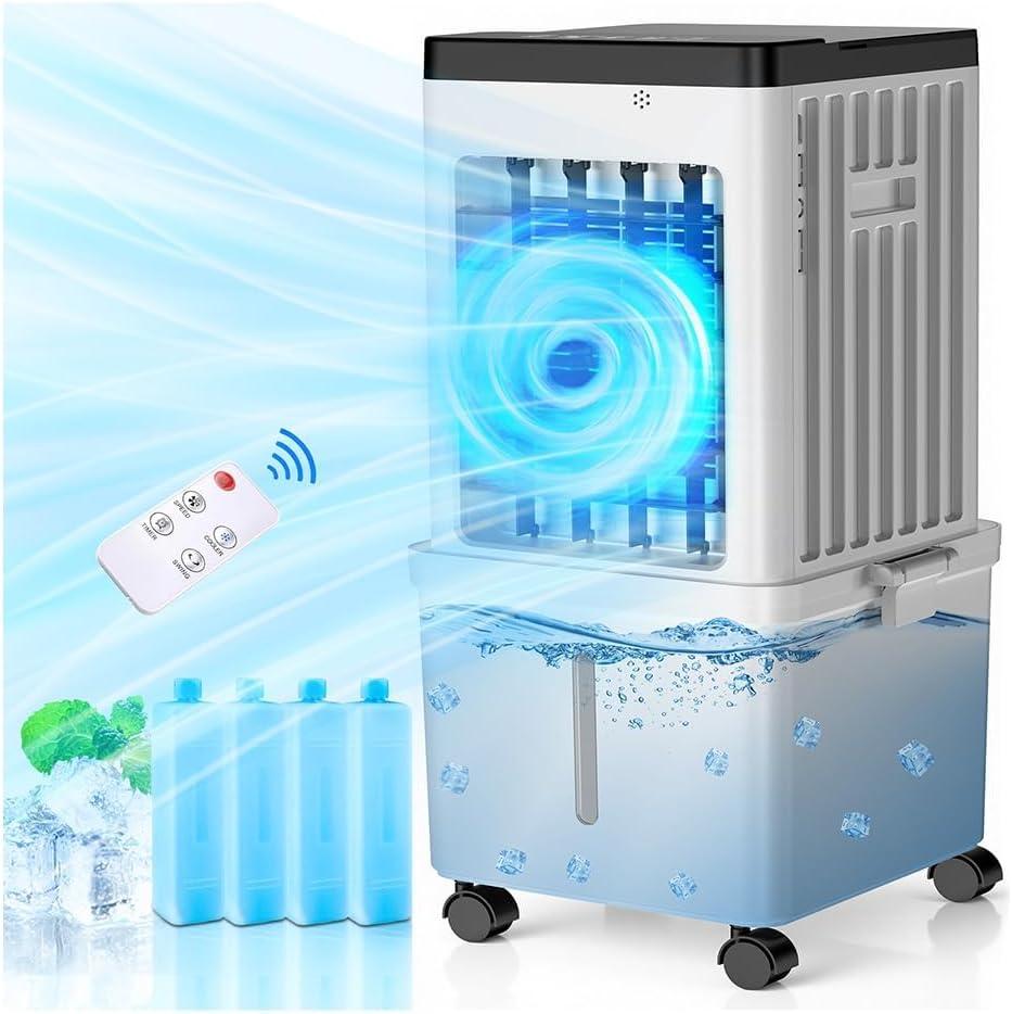 Portable Air Conditioners, 3-in-1 Evaporative Air Cooler 2.6 Gal Water Tank, 45 dB Windowless Air Conditioner 120 Oscillation 4 Ice Packs