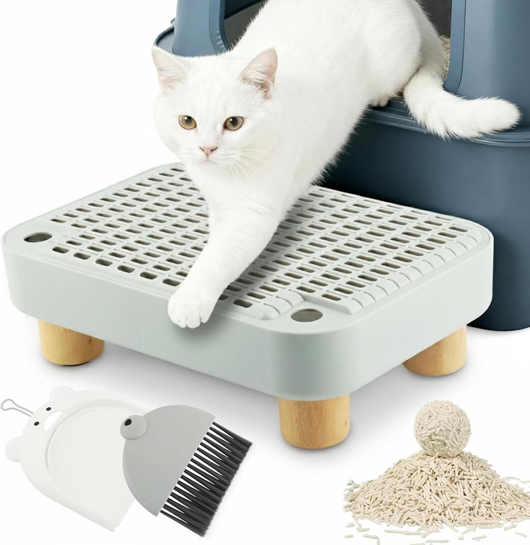 Litter Box Step, Cat Li-tter B-ox Step with Removable Wooden Legs, Litter Box Ramp for Small & Elderly Cats, Anti-Tracking & Easy to Clean(Color:Gray)