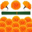 Labeol 100PCS Marigold Flowers Artificial Marigold Flowers Heads Bulk Mexican Decoration Silk Orange Marigold Garland with Stems for Day of The Dead Halloween Diwali Party Decorations Home Decor