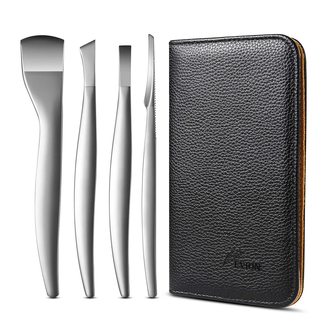 FVION Professional Pedicure Knife Set, 4PCS Ingrown Toenail Removal Blades Kit, Stainless Steel Callus Shaver Foot Blades - Silver