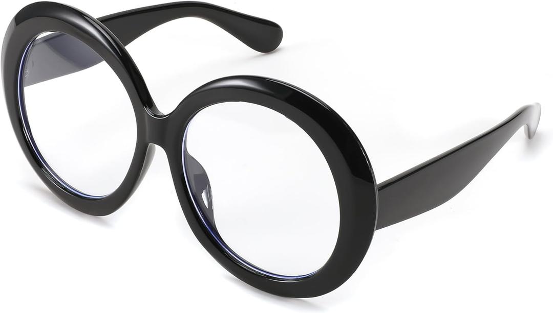 FEISEDY Oversized Blue Light Blocking Glasses Women Men Retro Big Round Frame Eyewear Clear Lens Computer Glasses B2997 (001 - Black)