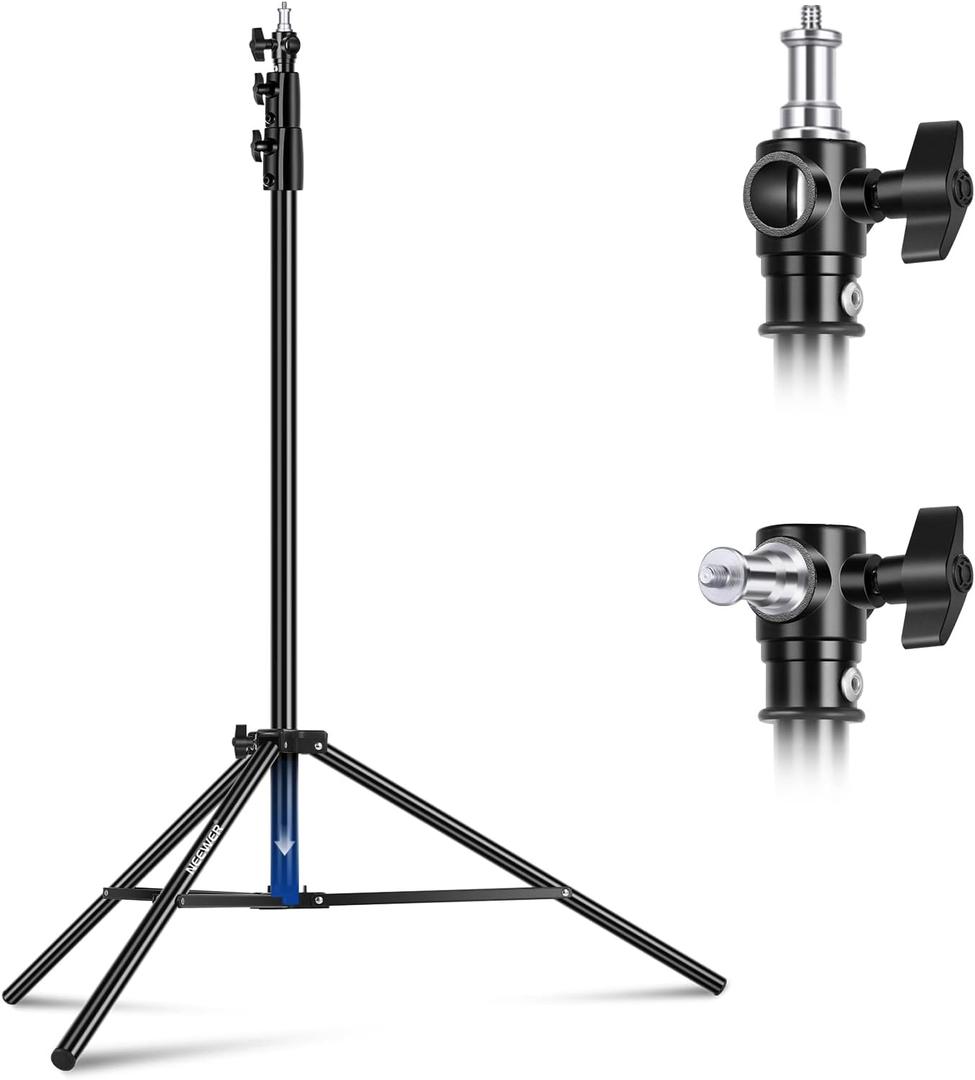NEEWER 8.5ft/2.6m Air Cushioned Light Stand, Heavy Duty Metal Photography Tripod Stand with 1/4" to 3/8" Reversible Spigot, 3 Way Mounting Interface & Metal Locking Knobs, Max Load 5.5lb/2.5kg