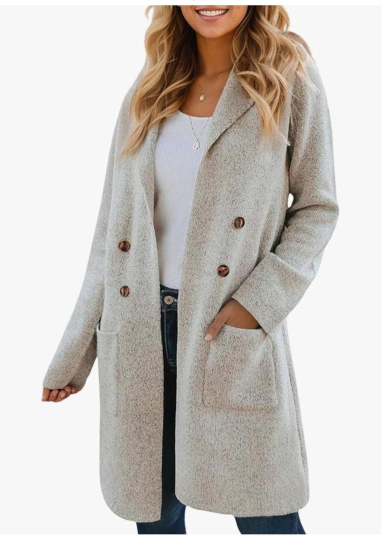 CHARTOU Womens Knitted Long Sweater Button Down Open Front Cardigans Knit Jacket Lapel Long Sleeve Casual Blazer Coatigan, M