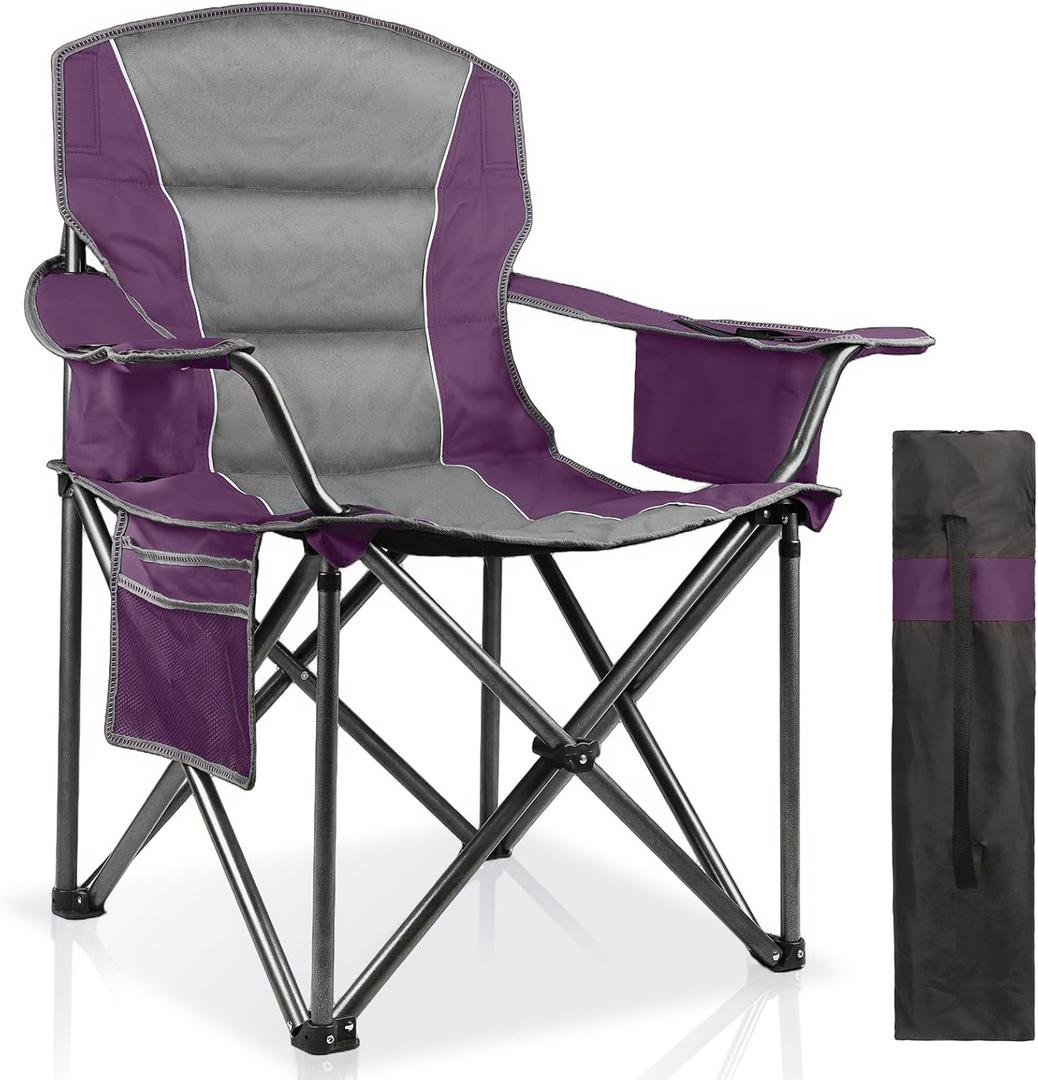 Oversized Folding Camping Chairs Heavy Duty 400 lbs,Purple