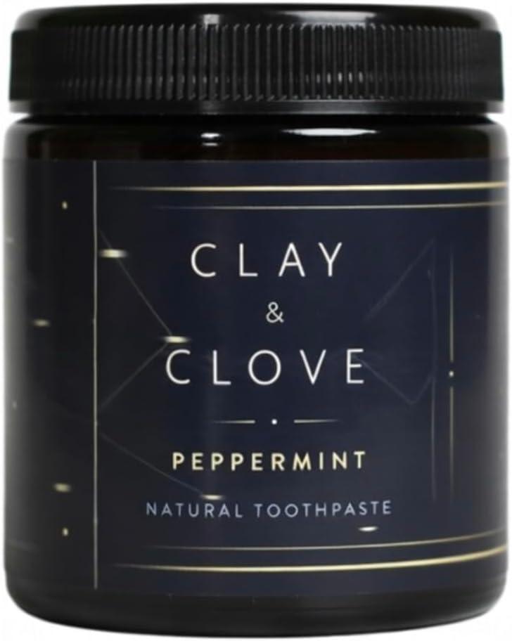 Clay & Clove Natural Toothpaste, in Glass Jar, Bentonite Clay, SLS Free, Natural Peppermint, 3-Month Supply Made in USA