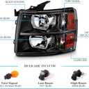 Headlights Assembly with Bulb & Wiring Harness compatible with 2007-2013 Chevy Silverado 1500 2500 3500 Headlamp, Black Housing Amber Side