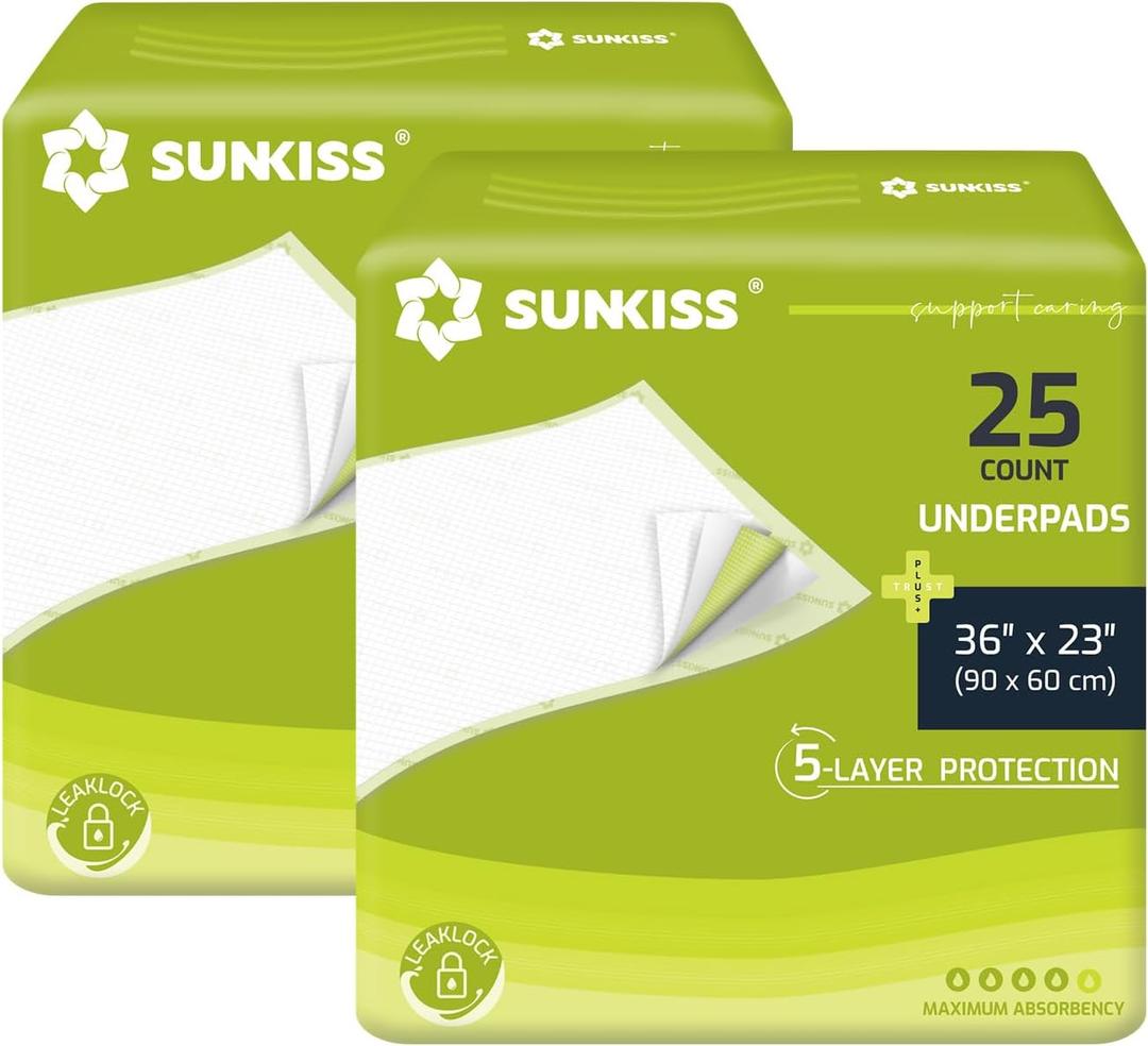 SUNKISS TrustPlus 36" x 23" Disposable Bed Pads for Adults and Kids, Super Absorbent Incontinence Underpads for Elderly, Large Puppy Training Pads, 25 Count