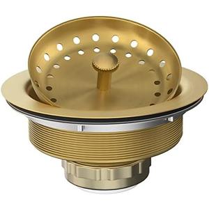Kitchen Sink Drain Gold Sink Drain Strainer with Fixed Post 3-1/2 Inch Kitchen Drain Assembly with Strainer Basket and Drain Stopper for Standard Kitchen Sink Stainless Steel Brushed Gold