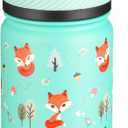 Fanhaw 14 Oz Kids Insulated Water Bottle with Straw - Stainless Steel Double Wall Vacuum Cup, Leakproof, BPA Free, Suitable for Boys and Girls(Green - Little Fox)