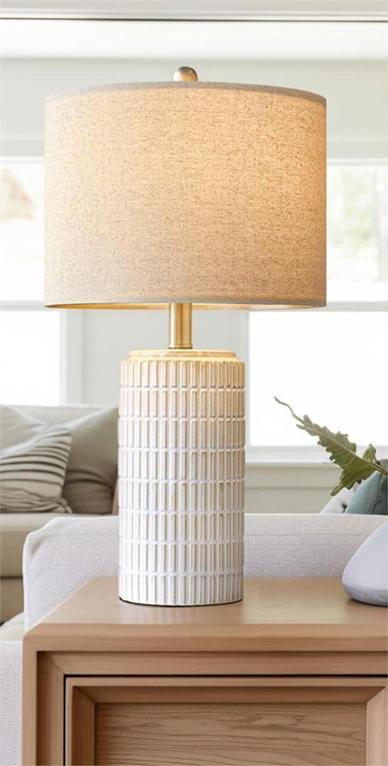 PoKat 23" Modern Ceramic Table Lamp Set of 1 for Living Room White Desk Lamps for Bedroom Farmhouse Bedside Nightstand Lamp House Warming Gifts New Home Decor End Table Lamps Gifts for Women Mom Beige