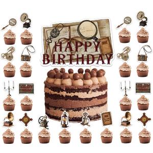 25 Pcs Escape Room Cake Topper Cupcake Toppers Escape Room Cake Decorations for Escape Room Birthday Party Decorations Mystery Escape Room Party Supplies