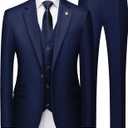 MAGE MALE Mens Suits Slim Fit 3 Piece Tuxedo Suit One Button Solid Prom Wedding Party Blazer Vest Pants Set with Tie (Navy Blue), XL