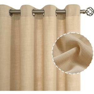 LAMIT Natural Linen Curtains 72 inches Long for Bedroom, Grommet Thick Linen Textured Privacy Drapes Light Filtering Burlap Curtains for Farmhouse/Living Room, Set of 2 Panels, Tan, 52 x 72 Inch