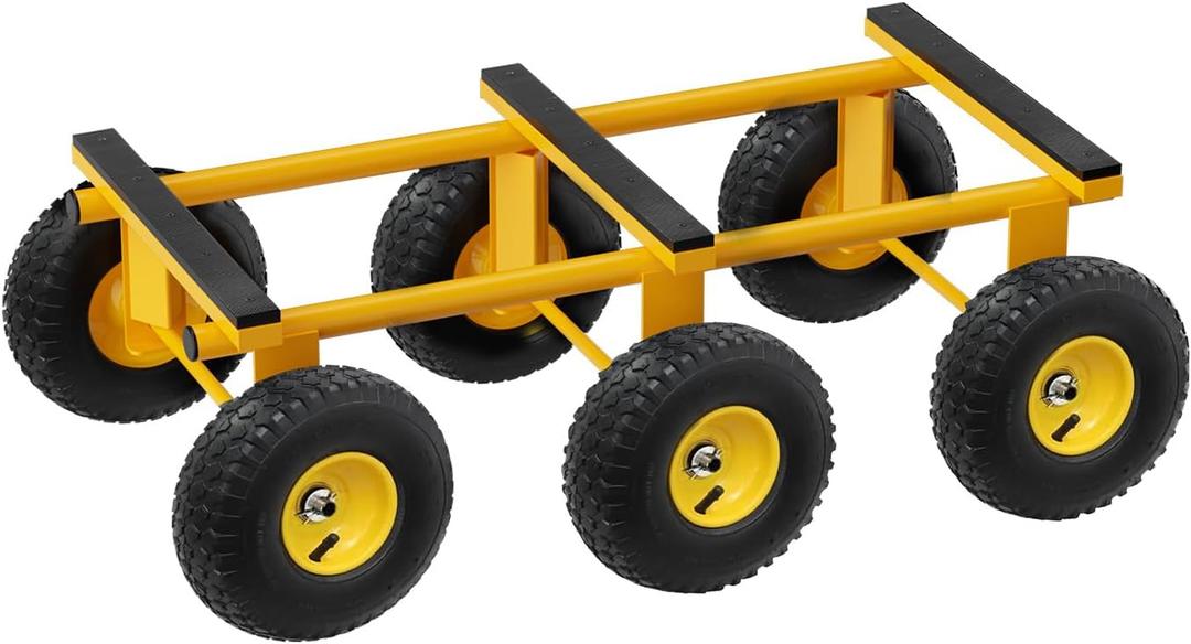6 Wheel All Terrain Dolly, Heavy Duty Furniture Dolly 1300 Lbs Capacity, 10" Inflatable Tires Big Wheel Dolly, All Terrain Mover for Homes, Logistics, Warehouses, Shopping - 35.5" x 18" - Yellow