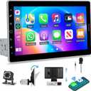 UNITOPSCI 10.1 Inch Single Din Adjustable Car Stereo with Wireless Carplay Android Auto, IPS Floating Touchscreen Radio, Bluetooth 5.2, Mirrorlink/Online Video, FM/AM/EQ/USB, AHD Backup Camera/SWC/MIC