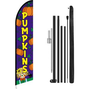15 ft Halloween Pumpkins Feather Flag Kit Include Flag, Pole and Ground Mt Outdoor Fall Feather Decorations for Fall Pumpkins Business Halloween Thanksgiving Day Festivals Farms Events