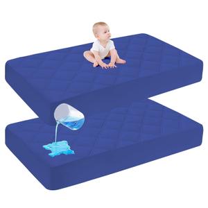 Cute Castle Baby Waterproof Crib Mattress Protector, 27x39 Inch (Pack of 2), Navy Blue