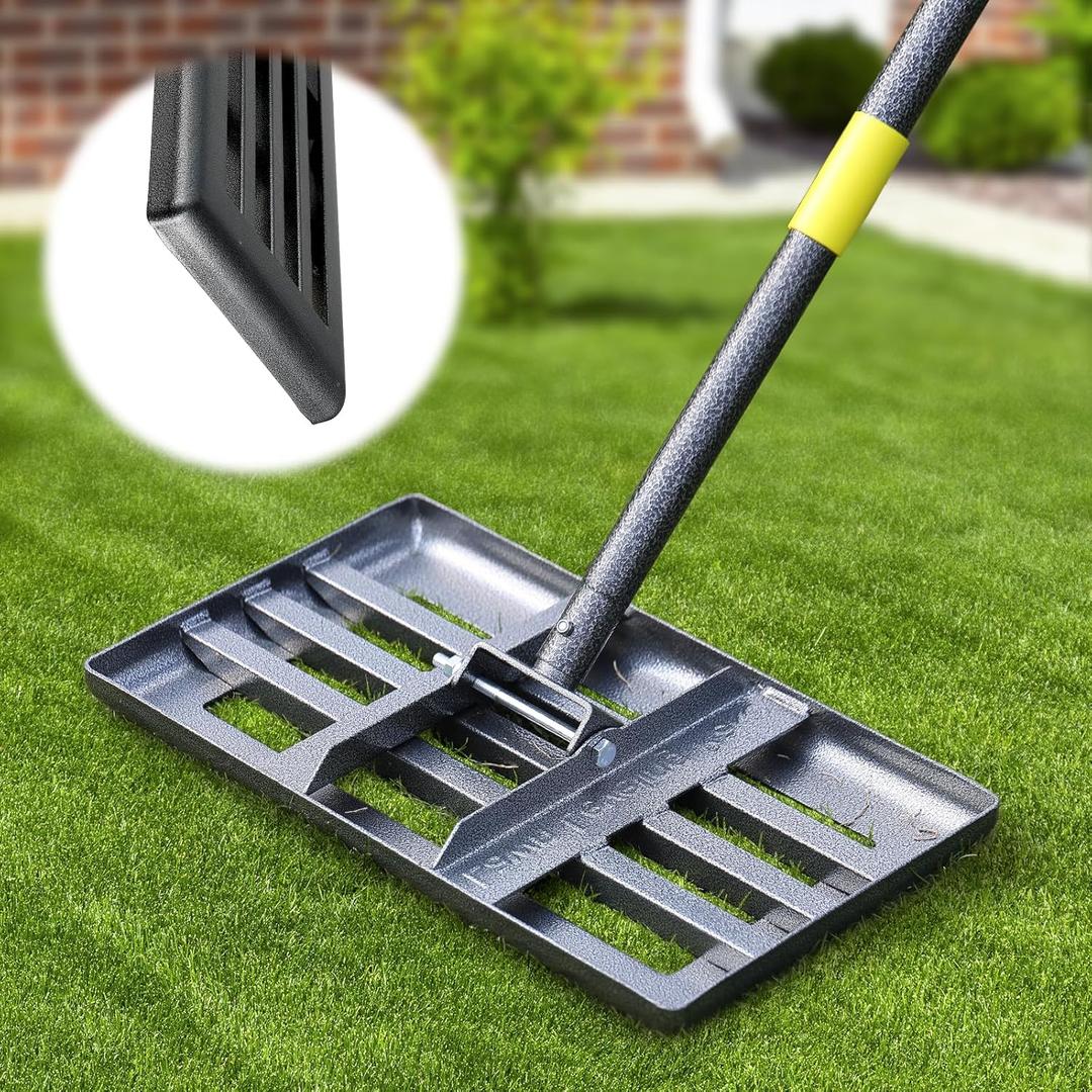 Lawn Leveling Rake: Anti Flipping 17" x 10" Stainless Steel Lawn Ground Leveler for Soil, Heavy Duty Grass Top Soil Dressing Leveling Rake, Home Lawn,Golf Field,Yard Landscaping Tool, 60 Long Handle