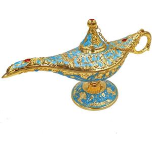 Hourwof Aladdin Genie Lamp Vintage Legend Aladdin Magic Lamp Wishing Light Arabian Costume Props Party Wedding Table Decoration Birthday Gift,Large Lake Blue
