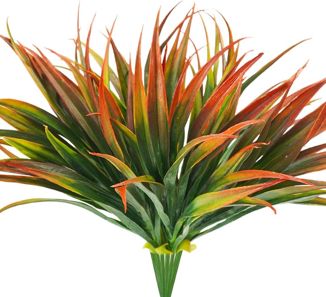 6Pcs Artificial Grass Fake Plants 17.3in Outdoor Plastic Plants UV Resistant Greenery Fake Grass for Home Window Garden Office Patio Hanging Planter Pathway Front Porch Dcor Red