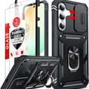 LeYi for Samsung Galaxy S25-FE Case: Samsung S25FE Case with 2 PCS Screen Protector, Slide Camera Cover & Magnetic Stand, Military-Grade Active Outdoor Daily Protection Funda Samsung S 25 FE, Black