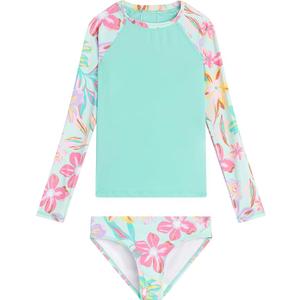 Kanu Surf Girls' Long Sleeve Rashguard UPF 50+ Two Piece Swim Set (14-16,Color: Daria Green)