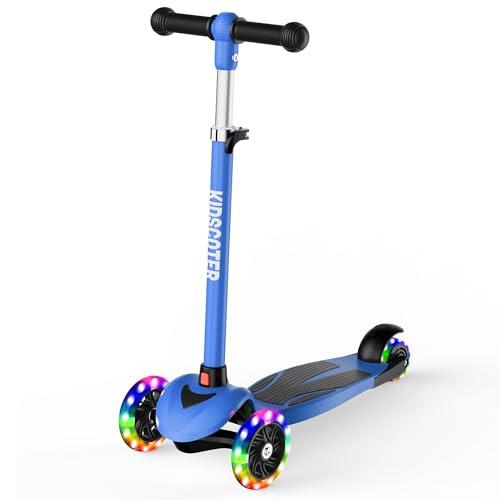 Multicolor Kids Scooter for Ages 3-12, 3 Wheel Lean to Steer Scooter with LED Light-Up Wheels, Adjustable Handlebar, Detachable Easy Storage for Boys & Girls,Blue