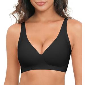 Deep V Bras for Women No Underwire Wireless Push Up Bra Seamless Plunge Bralette Comfort Supportive Full Coverage (X-Large, Black)